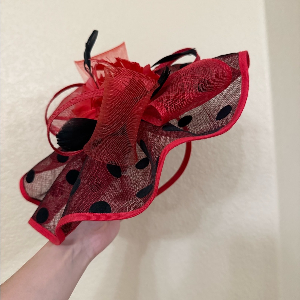 Red and Black Polka Dot Fascinator - Picture 5 of 5